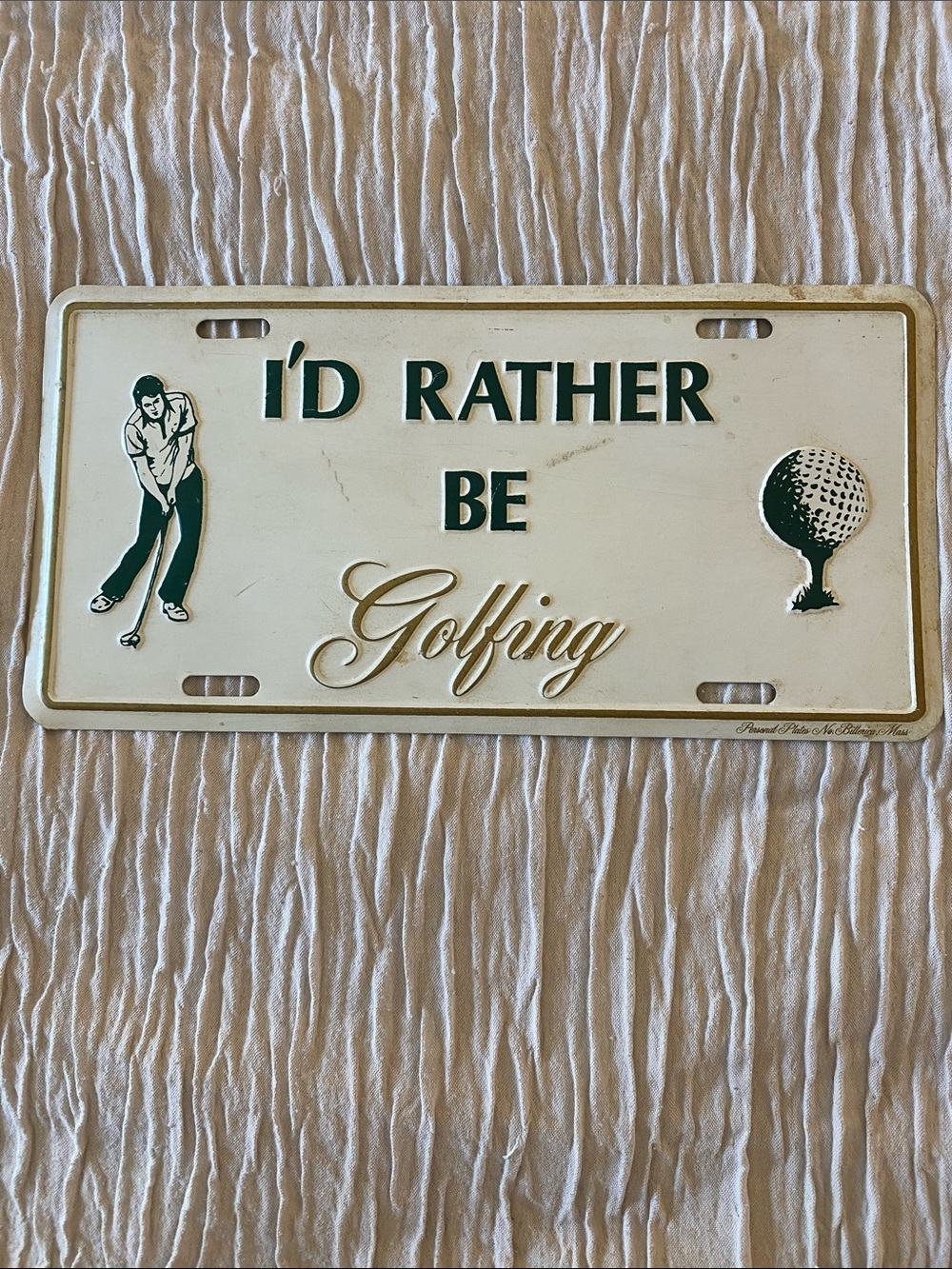 I'd Rather Be Golfing Decorative License Plate Sign - Cream & Green
